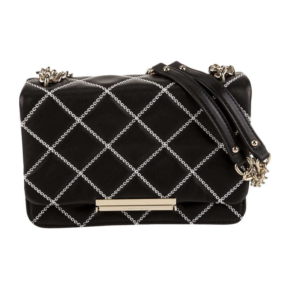 SALE Kate Spade New York Black Pleated Leather Gold Chain Shoulder Bag Crossbody